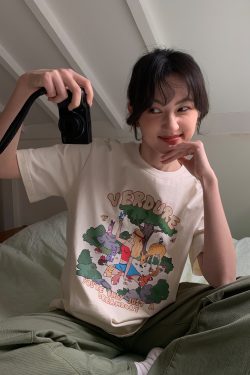 Printed Short Sleeve T-shirt for Women - Summer 2025 Pure Cotton Loose Fit, Ideal for Petite Sizes, Casual Everyday Style