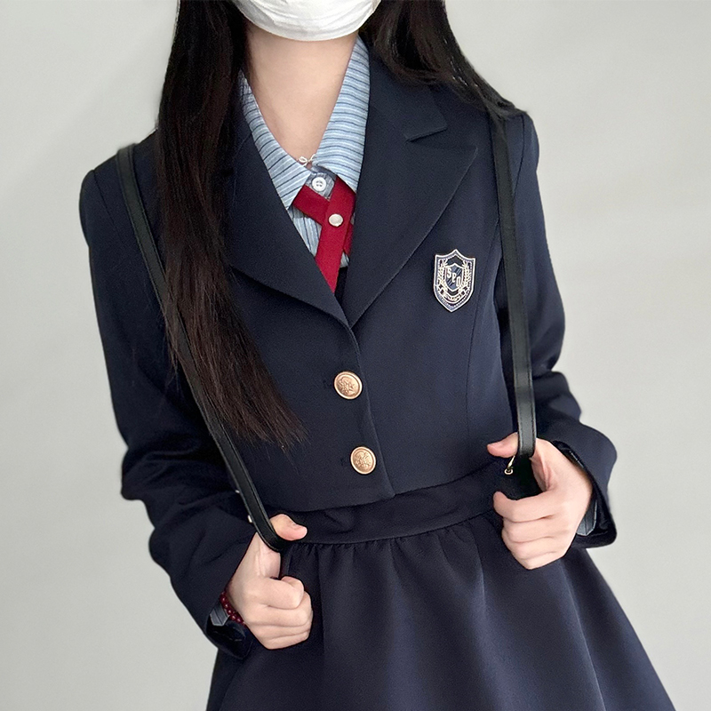 Pudding Bear JK Uniform Fake Two-Piece Shirt Dress - Waist-Cinching, Slimming Effect, College Style, Cute Short Set Pudding Bear JK Uniform Fake Two-Piece Shirt Dress - Waist-Cinching, Slimming Effect, College Style, Cute Short Set