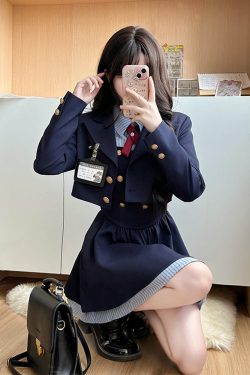 Pudding Bear JK Uniform Fake Two-Piece Shirt Dress - Waist-Cinching, Slimming Effect, College Style, Cute Short Set