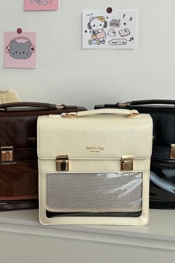 Pudding Bear Student Tote Backpack - JK Uniform Bag, Single Shoulder PU Commuter Briefcase for Laptops & Travel