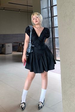 Pure Desire Light Mature Style Deep V-Neck Plus Size Super Slim High Waist Sexy Summer Dress for Women