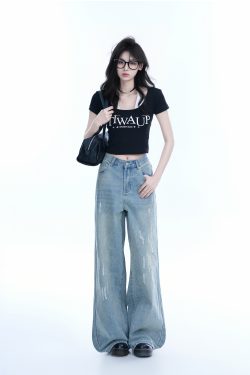 Pure Desire Style Neck Hanging Strap Short Sleeve T-Shirt for Women - Faux Two-Piece Slim Fit Top, Perfect for Y2K and Casual Wear