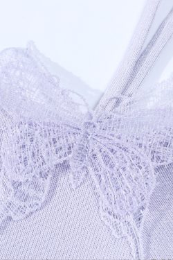 Purple 3D Butterfly Off-Shoulder Knit T-Shirt with Waist-Cinching Fit - Petite Summer Style