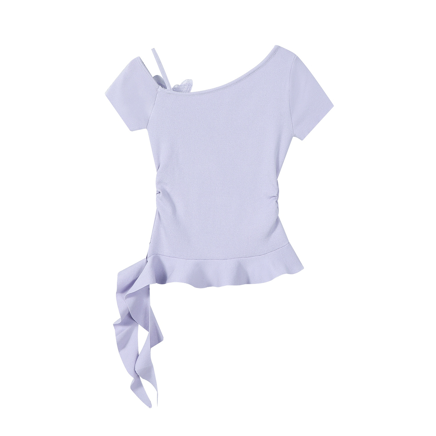 Purple 3D Butterfly Off-Shoulder Knit T-Shirt with Waist-Cinching Fit - Petite Summer Style Purple 3D Butterfly Off-Shoulder Knit T-Shirt with Waist-Cinching Fit - Petite Summer Style
