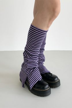 Purple-Black Striped Split Socks - Versatile Casual Taro Mud Design for Trendy Y2K Style