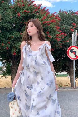 Purple Dream Butterfly Tie-Dye Tassel Short Sleeve Dress for Women - Summer Loose Fit Puff Sleeve Square Neck Fashion Dress