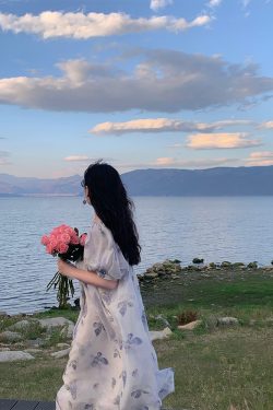 Purple Dream Butterfly Tie-Dye Tassel Short Sleeve Dress for Women - Summer Loose Fit Puff Sleeve Square Neck Fashion Dress