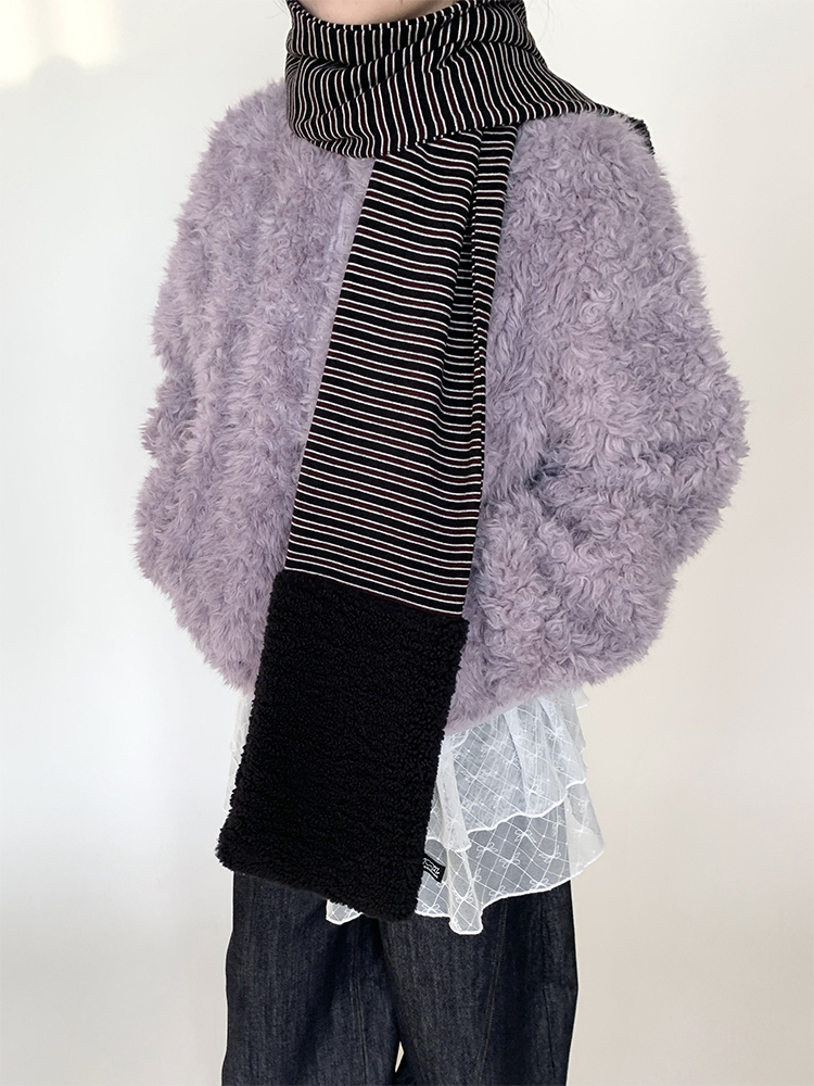 Purple Fluffy Long Lamb Wool Coat for Autumn & Winter, Loose Versatile Short Stand-Up Collar Outerwear Purple Fluffy Long Lamb Wool Coat for Autumn & Winter, Loose Versatile Short Stand-Up Collar Outerwear
