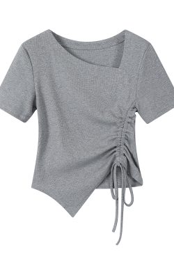 Purple Irregular Off-Shoulder Asymmetrical T-Shirt for Women, Fitted Waist Blouse, Unique and Stylish Casual Top