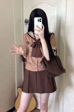 Purple Pudding Bear JK Uniform Sailor Suit - College Style Short Sleeve Set with Navy Collar for a Cute Y2K Look