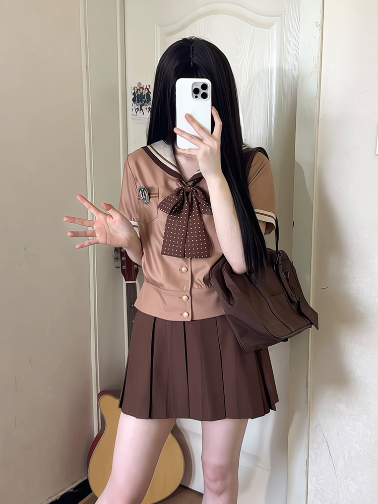 Purple Pudding Bear JK Uniform Sailor Suit - College Style Short Sleeve Set with Navy Collar for a Cute Y2K Look Purple Pudding Bear JK Uniform Sailor Suit - College Style Short Sleeve Set with Navy Collar for a Cute Y2K Look