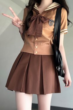 Purple Pudding Bear JK Uniform Sailor Suit - College Style Short Sleeve Set with Navy Collar for a Cute Y2K Look