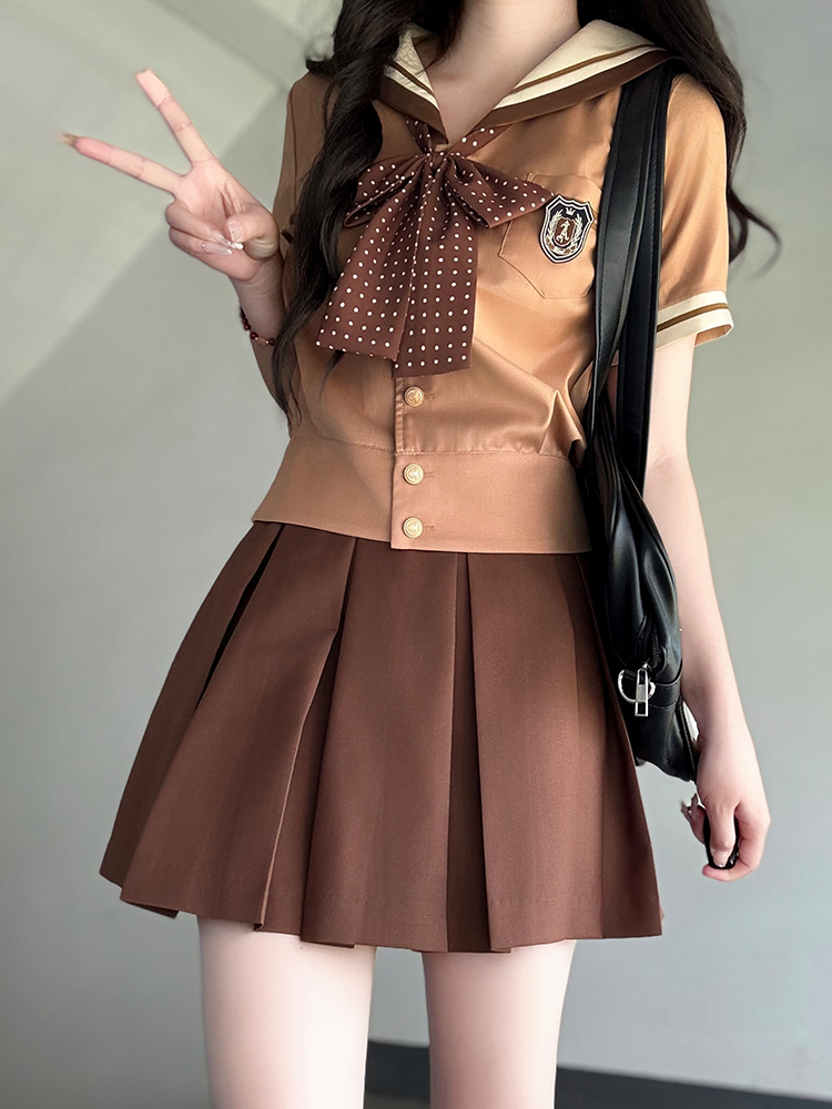 Purple Pudding Bear JK Uniform Sailor Suit - College Style Short Sleeve Set with Navy Collar for a Cute Y2K Look Purple Pudding Bear JK Uniform Sailor Suit - College Style Short Sleeve Set with Navy Collar for a Cute Y2K Look