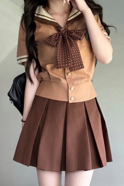 Purple Pudding Bear JK Uniform Sailor Suit - College Style Short Sleeve Set with Navy Collar for a Cute Y2K Look