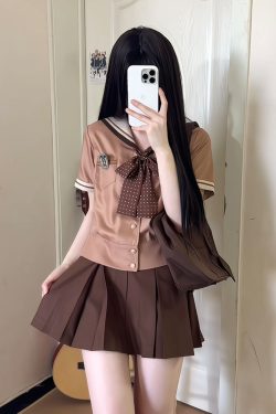 Purple Pudding Bear JK Uniform Sailor Suit - College Style Short Sleeve Set with Navy Collar for a Cute Y2K Look