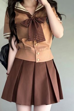 Purple Pudding Bear JK Uniform Sailor Suit - College Style Short Sleeve Set with Navy Collar for a Cute Y2K Look