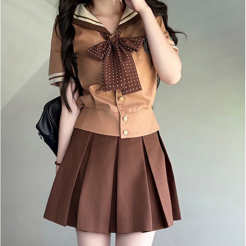 Purple Pudding Bear JK Uniform Sailor Suit - College Style Short Sleeve Set with Navy Collar for a Cute Y2K Look Purple Pudding Bear JK Uniform Sailor Suit - College Style Short Sleeve Set with Navy Collar for a Cute Y2K Look