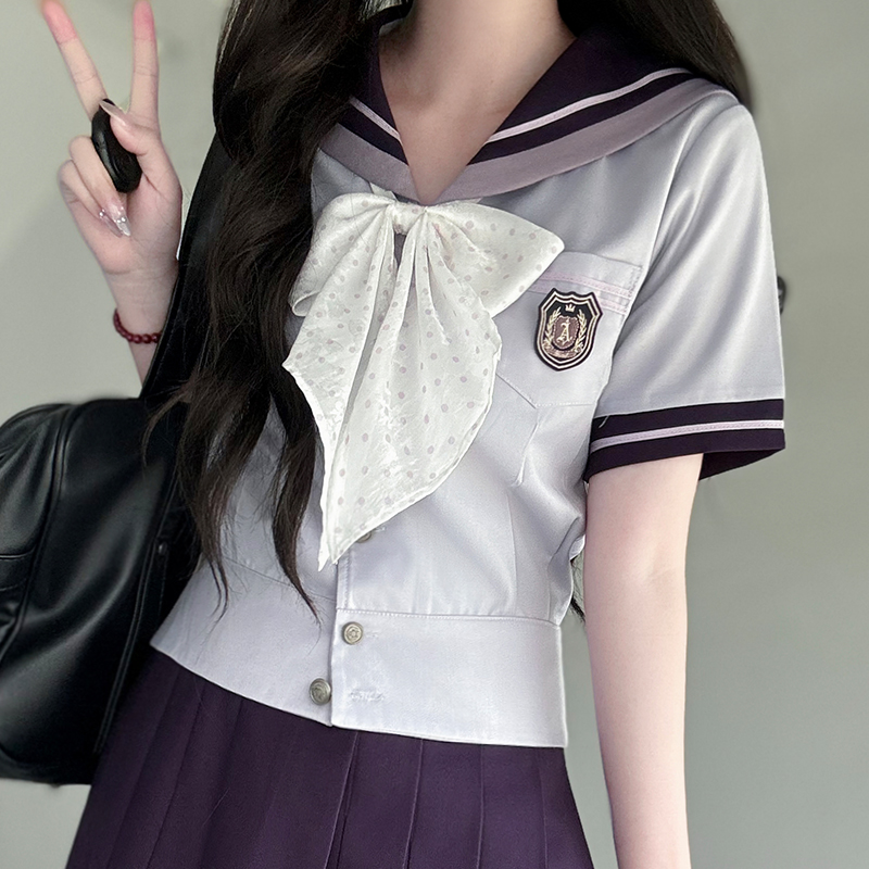 Purple Pudding Bear JK Uniform Sailor Suit - Japanese College Style Waist-Defined Navy Collar Set for Trendy Y2K Fashion Purple Pudding Bear JK Uniform Sailor Suit - Japanese College Style Waist-Defined Navy Collar Set for Trendy Y2K Fashion