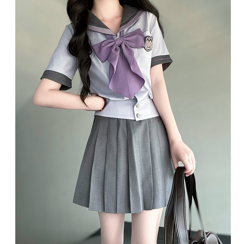 Purple Pudding Bear JK Uniform Sailor Suit - Japanese College Style Waist-Defined Navy Collar Set for Trendy Y2K Fashion Purple Pudding Bear JK Uniform Sailor Suit - Japanese College Style Waist-Defined Navy Collar Set for Trendy Y2K Fashion