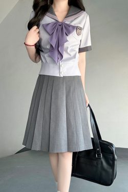 Purple Pudding Bear JK Uniform Sailor Suit - Japanese College Style Waist-Defined Navy Collar Set for Trendy Y2K Fashion