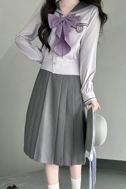 Purple Pudding Bear JK Uniform Sailor Suit - Japanese College Style Waist-Defined Navy Collar Set for Trendy Y2K Fashion