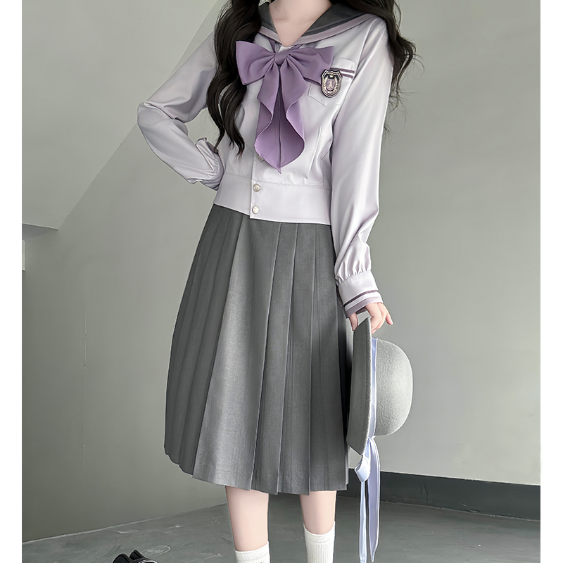 Purple Pudding Bear JK Uniform Sailor Suit - Japanese College Style Waist-Defined Navy Collar Set for Trendy Y2K Fashion Purple Pudding Bear JK Uniform Sailor Suit - Japanese College Style Waist-Defined Navy Collar Set for Trendy Y2K Fashion