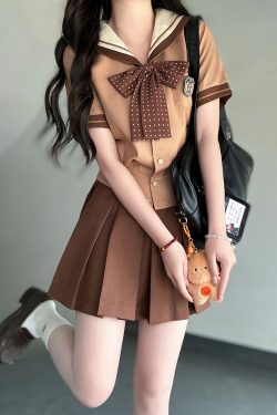 Purple Pudding Bear JK Uniform Sailor Suit - Japanese College Style Waist-Defined Navy Collar Set for Trendy Y2K Fashion