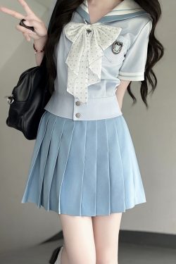Purple Pudding Bear JK Uniform Sailor Suit - Japanese College Style Waist-Defined Navy Collar Set for Trendy Y2K Fashion