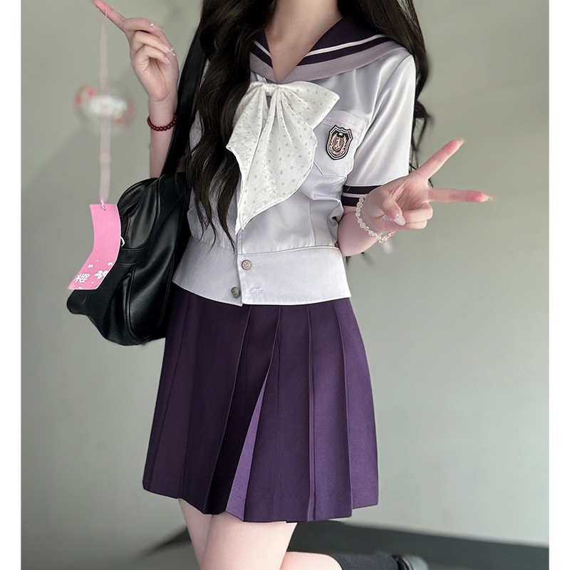 Purple Pudding Bear JK Uniform Sailor Suit - Japanese College Style Waist-Defined Navy Collar Set for Trendy Y2K Fashion Purple Pudding Bear JK Uniform Sailor Suit - Japanese College Style Waist-Defined Navy Collar Set for Trendy Y2K Fashion