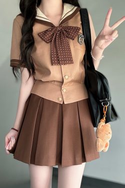 Purple Pudding Bear JK Uniform Sailor Suit - Japanese College Style Waist-Defined Navy Collar Set for Trendy Y2K Fashion