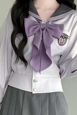 Purple Pudding Bear JK Uniform Sailor Suit - Japanese College Style Waist-Defined Navy Collar Set for Trendy Y2K Fashion