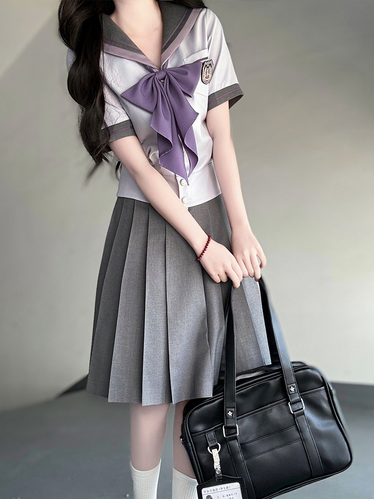 Purple Pudding Bear JK Uniform Sailor Suit - Japanese College Style Waist-Defined Navy Collar Set for Trendy Y2K Fashion Purple Pudding Bear JK Uniform Sailor Suit - Japanese College Style Waist-Defined Navy Collar Set for Trendy Y2K Fashion
