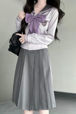Purple Pudding Bear JK Uniform Sailor Suit - Japanese College Style Waist-Defined Navy Collar Set for Trendy Y2K Fashion