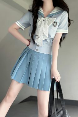 Purple Pudding Bear JK Uniform Sailor Suit Set - Short Sleeve College Style with Navy Collar for Girls