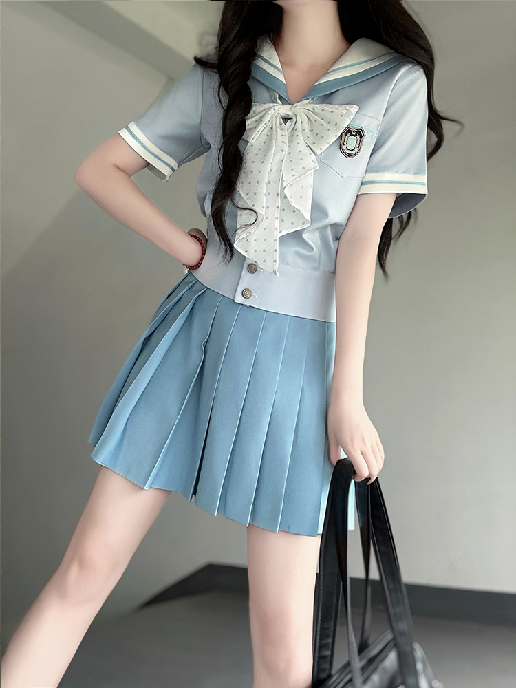 Purple Pudding Bear JK Uniform Sailor Suit Set - Short Sleeve College Style with Navy Collar for Girls Purple Pudding Bear JK Uniform Sailor Suit Set - Short Sleeve College Style with Navy Collar for Girls