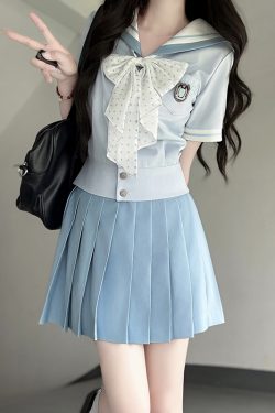 Purple Pudding Bear JK Uniform Sailor Suit Set - Short Sleeve College Style with Navy Collar for Girls