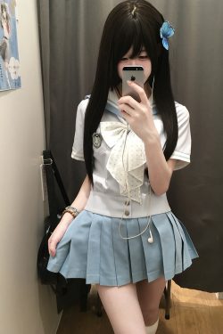 Purple Pudding Bear JK Uniform Sailor Suit Set - Short Sleeve College Style with Navy Collar for Girls