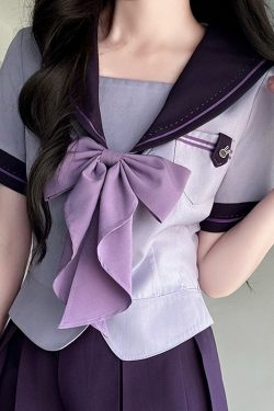 Purple Pudding Bear JK Uniform Sailor Suit with Dotted Navy Collar, College Style, Waist-Defining Slim Fit, Y2K Aesthetic