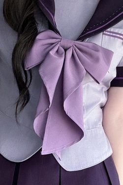 Purple Pudding Bear JK Uniform Sailor Suit with Dotted Navy Collar, College Style, Waist-Defining Slim Fit, Y2K Aesthetic