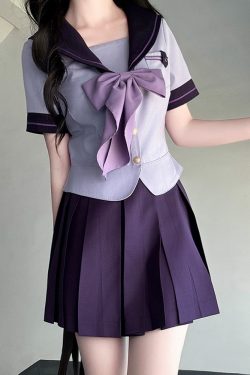 Purple Pudding Bear JK Uniform Sailor Suit with Dotted Navy Collar, College Style, Waist-Defining Slim Fit, Y2K Aesthetic