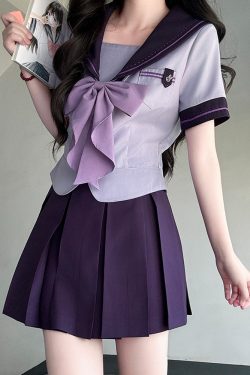 Purple Pudding Bear JK Uniform Sailor Suit with Dotted Navy Collar, College Style, Waist-Defining Slim Fit, Y2K Aesthetic