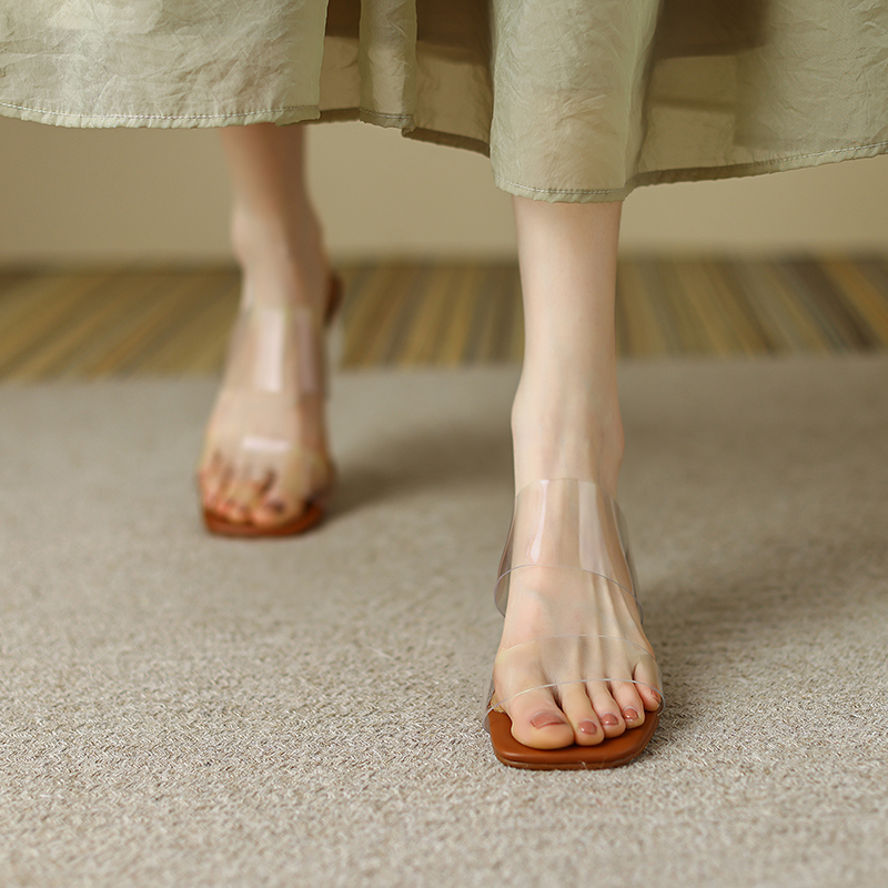 PVC Transparent One-Strap Open-Toe Slippers for Women - Summer Versatile Mid-Heel Sandals in Welfare Style, Y2K Fashion PVC Transparent One-Strap Open-Toe Slippers for Women - Summer Versatile Mid-Heel Sandals in Welfare Style, Y2K Fashion