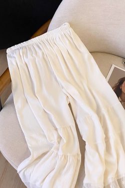 Qipao-Style Wide-Leg Leggings for Forest Girls, Japanese Fresh Style, Elastic Waist, Lace Trim, Cotton-Linen Spliced Pants