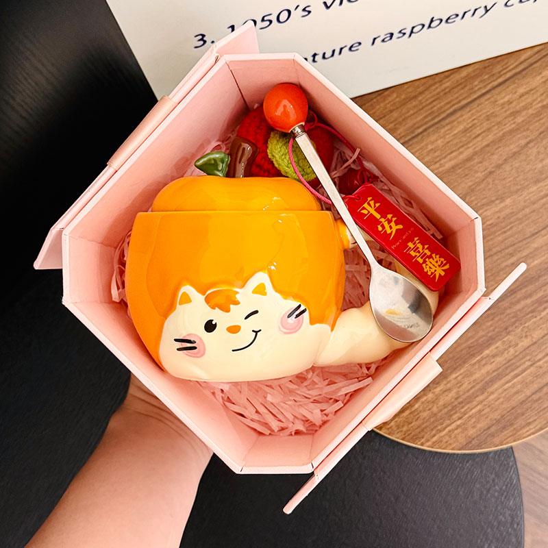 Quirky Apple Cat Ceramic Mug with Lid - Cute Fun Water Cup for Girls, Perfect Birthday Gift Idea Quirky Apple Cat Ceramic Mug with Lid - Cute Fun Water Cup for Girls, Perfect Birthday Gift Idea