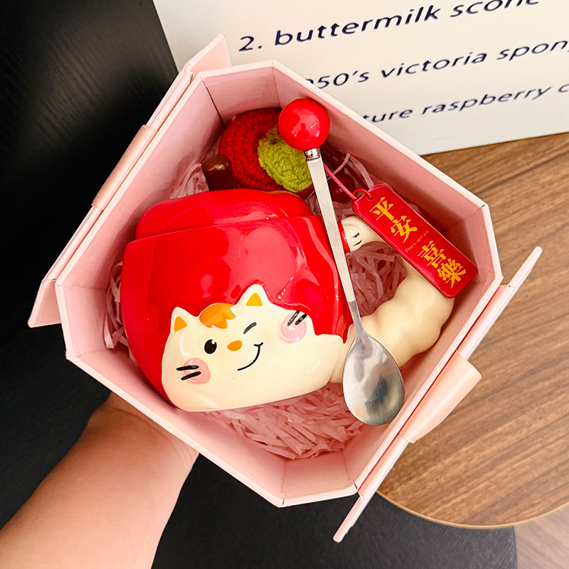 Quirky Apple Cat Ceramic Mug with Lid - Cute Fun Water Cup for Girls, Perfect Birthday Gift Idea Quirky Apple Cat Ceramic Mug with Lid - Cute Fun Water Cup for Girls, Perfect Birthday Gift Idea