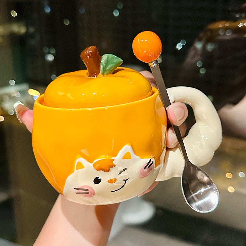 Quirky Apple Cat Ceramic Mug with Lid - Cute Fun Water Cup for Girls, Perfect Birthday Gift Idea Quirky Apple Cat Ceramic Mug with Lid - Cute Fun Water Cup for Girls, Perfect Birthday Gift Idea