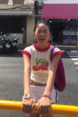 Raspberry Print Red Lace Trim Short Sleeve Top - Slim Fit Pure Cotton Women's Korean Style Fashion