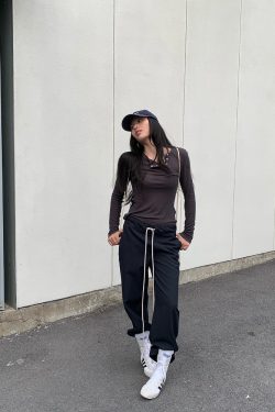 Rebellious Aesthetics Slanted Buckle Design Tencel Tee - Nonconformist Style, 90s Inspired Fashion Top