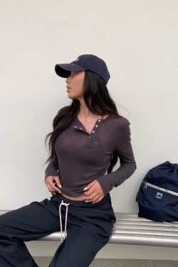 Rebellious Aesthetics Slanted Buckle Design Tencel Tee - Nonconformist Style, 90s Inspired Fashion Top