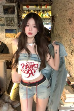 Rebellious Cowboy Vintage Heavy-Duty Denim Jacket, Tank Top & Casual Shorts Set for Women - Spring Fashion 90s Y2K Style